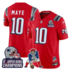 New England Patriots Drake Maye '6x Champions' Rivalries Throwbacks Mascot Patch Vapor Limited Jersey - All Stitched - Red