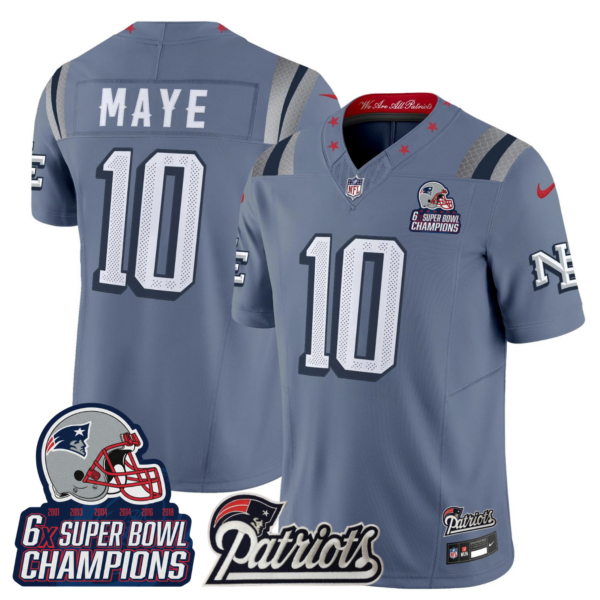 New England Patriots Drake Maye '6x Champions' Patch Rivalries Vapor Limited Jersey - All Stitched - Teal