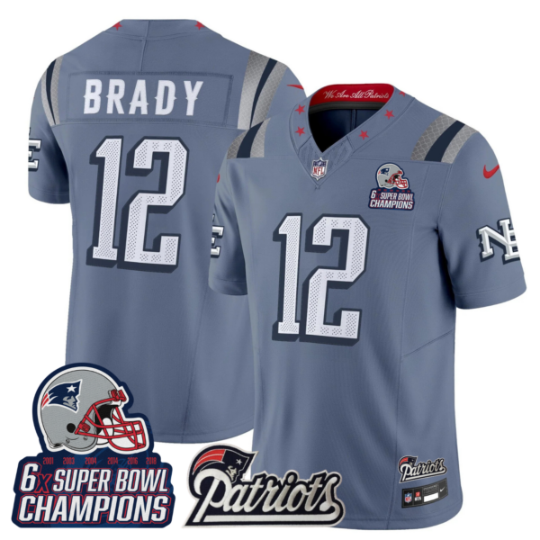 New England Patriots Tom Brady '6x Champions' Patch Rivalries Vapor Limited Jersey - All Stitched - Teal