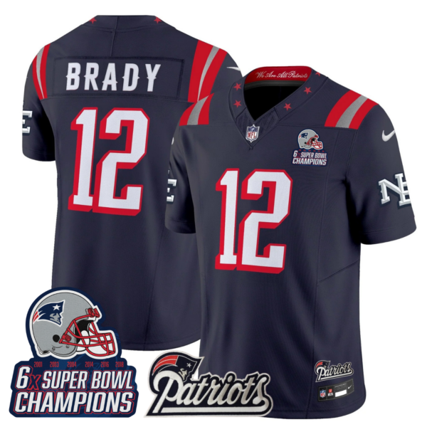New England Patriots Tom Brady '6x Champions' Patch Rivalries Vapor Limited Jersey - All Stitched - Navy