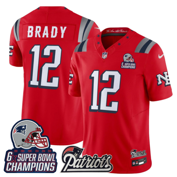 New England Patriots Tom Brady '6x Champions' Patch Rivalries Vapor Limited Jersey - All Stitched - Red