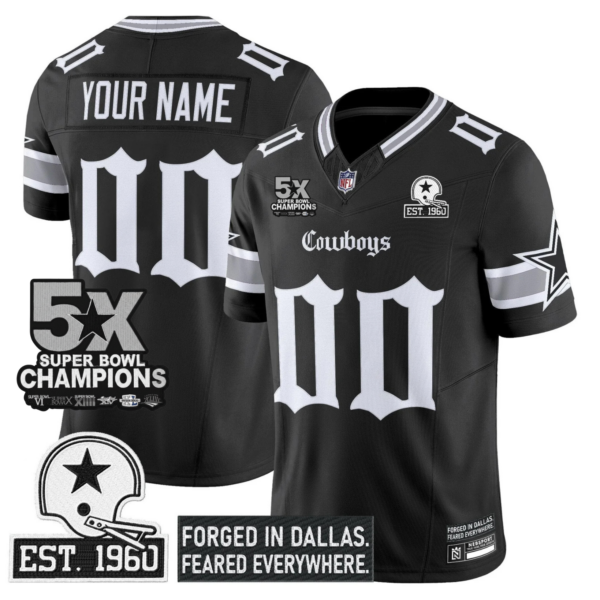 Dallas Cowboys 'Gothic Lone Star Edition' 5x Champions Patch Vapor Limited Custom Jersey - All Stitched - Black