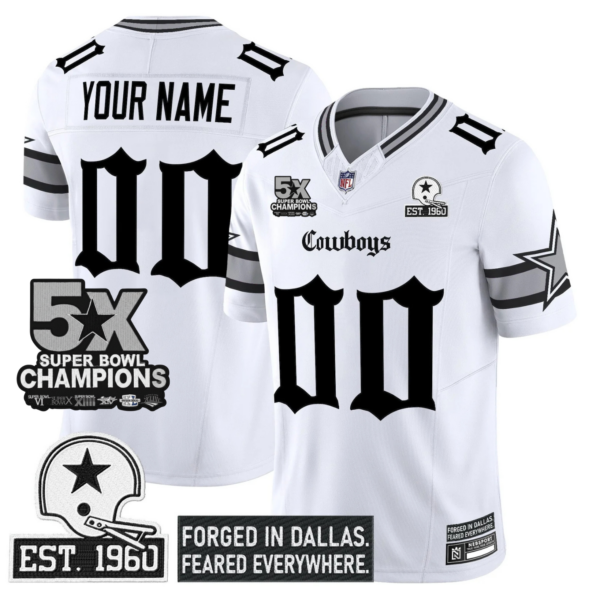 Dallas Cowboys 'Gothic Lone Star Edition' 5x Champions Patch Vapor Limited Custom Jersey - All Stitched - White