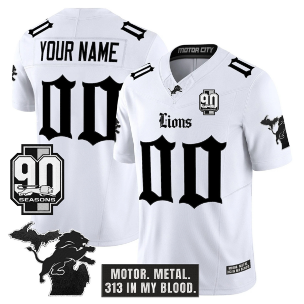 Detroit Lions 'Gothic Motor Grit Edition' 90th Season Patch Vapor Limited Custom Jersey - All Stitched - White