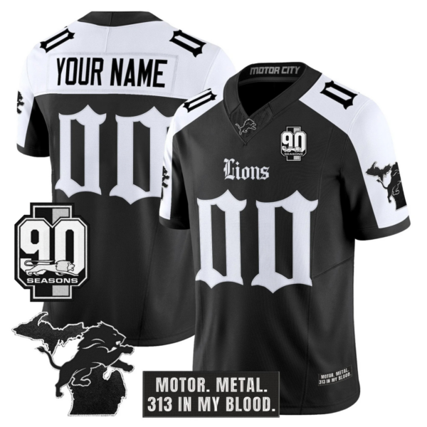 Detroit Lions 'Gothic Motor Grit Edition' 90th Season Patch Vapor Limited Custom Jersey - All Stitched - Alternate