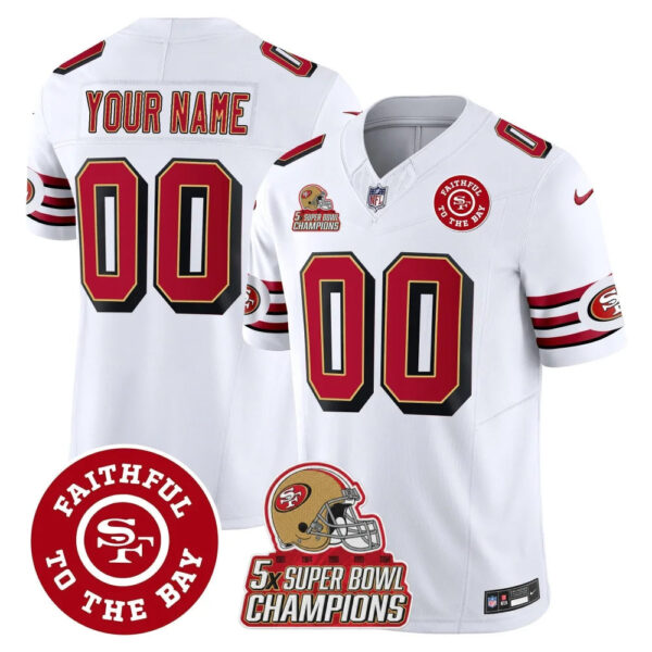 San Francisco 49ers Faithful To The Bay Patch Throwback Vapor Limited Custom Jersey - All Stitched - White