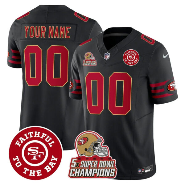 San Francisco 49ers Faithful To The Bay Patch Throwback Vapor Limited Custom Jersey - All Stitched - Black
