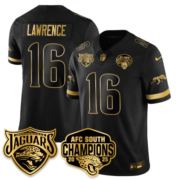 Jacksonville Jaguars Trevor Lawrence AFC South Division Champions Vapor Limited Gold Jersey - All Stitched - Black Gold