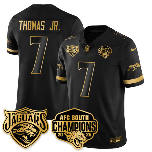Jacksonville Jaguars Brian Thomas Jr. AFC South Division Champions Vapor Limited Gold Jersey - All Stitched - Black Gold