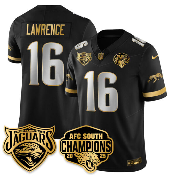 Jacksonville Jaguars Trevor Lawrence AFC South Division Champions Vapor Limited Gold Jersey - All Stitched - Black Limited