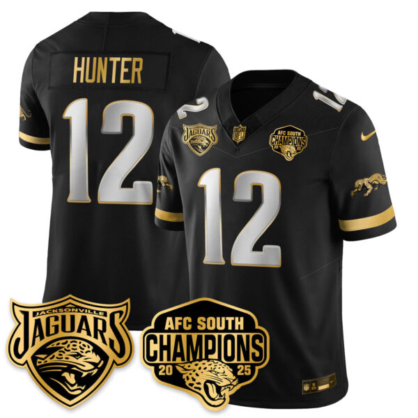Jacksonville Jaguars Travis Hunter AFC South Division Champions Vapor Limited Gold Jersey - All Stitched - Black Limited