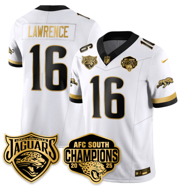 Jacksonville Jaguars Trevor Lawrence AFC South Division Champions Vapor Limited Gold Jersey - All Stitched - White Gold