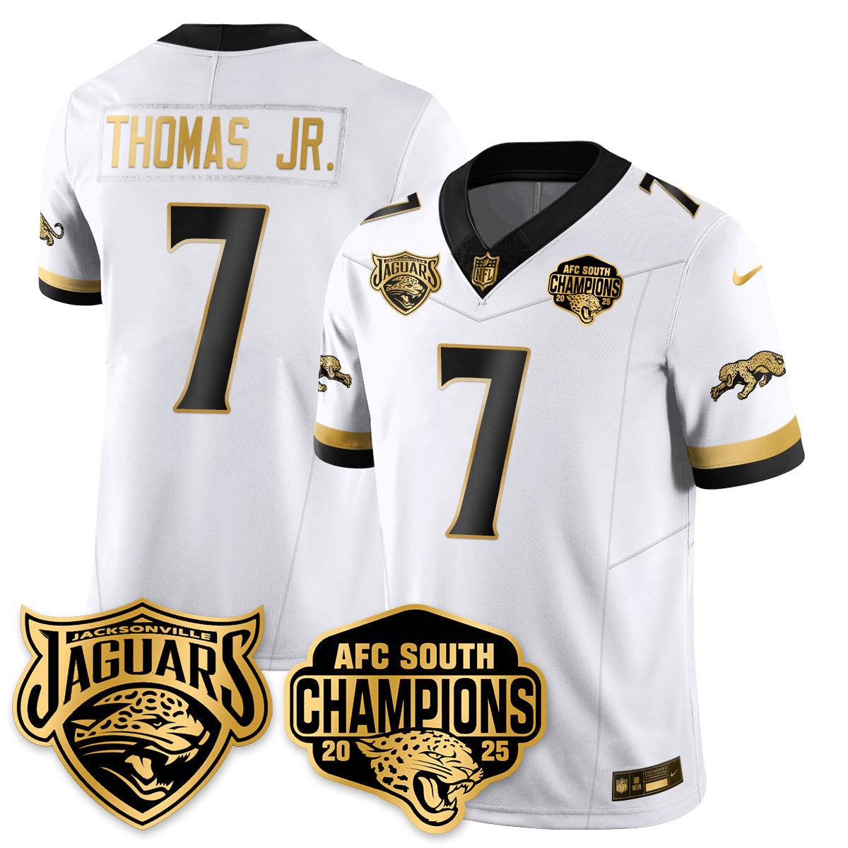 Jacksonville Jaguars Brian Thomas Jr. AFC South Division Champions Vapor Limited Gold Jersey - All Stitched - White Gold