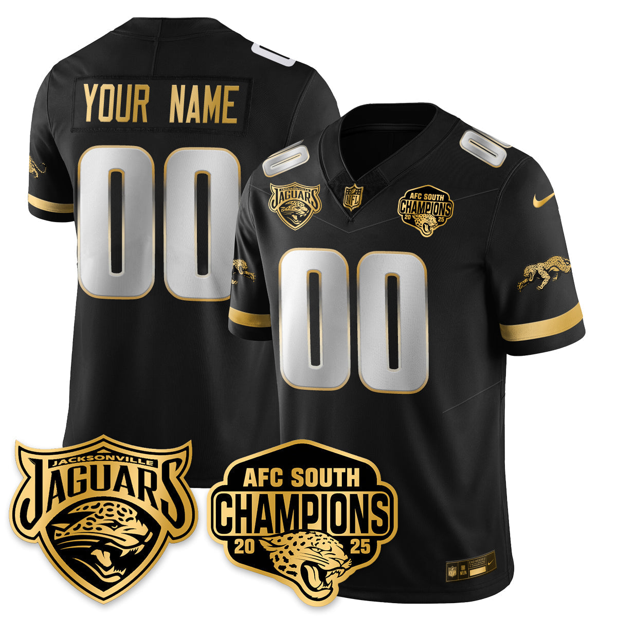 Jacksonville Jaguars AFC South Division Champions Vapor Limited Gold Custom Jersey - All Stitched - Black Limited