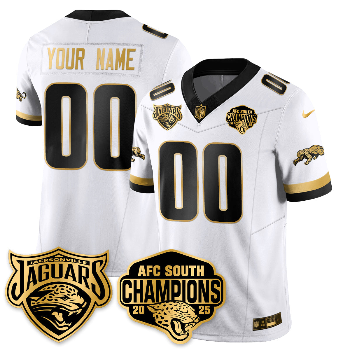 Jacksonville Jaguars AFC South Division Champions Vapor Limited Gold Custom Jersey - All Stitched - White Gold