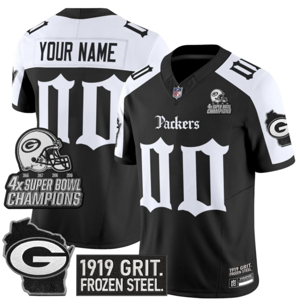 Green Bay Packers 'Gothic Frozen Tundra Edition' 4x Champions Patch Vapor Limited Custom Jersey - All Stitched - Alternate