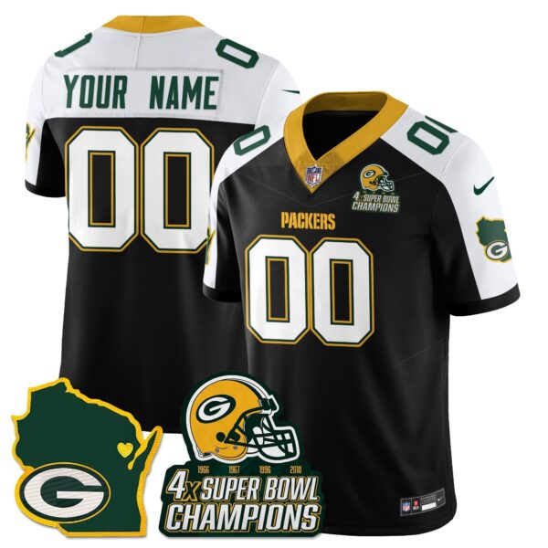 Green Bay Packers 4x Champions Patch Vapor Limited Custom Jersey - All Stitched - Black Alternate