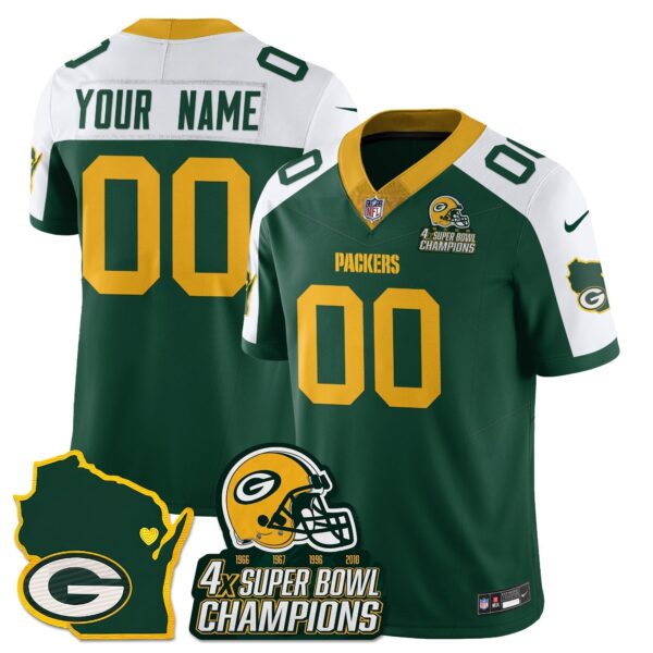 Green Bay Packers 4x Champions Patch Vapor Limited Custom Jersey - All Stitched - Green Alternate