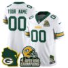 Green Bay Packers 4x Champions Patch Vapor Limited Custom Jersey - All Stitched - White