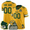 Green Bay Packers 4x Champions Patch Vapor Limited Custom Jersey - All Stitched - Yellow
