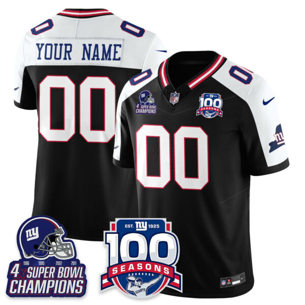 New York Giants 4x Champions 100th Season Patch Vapor Limited Custom Jersey - All Stitched - Black Alternate