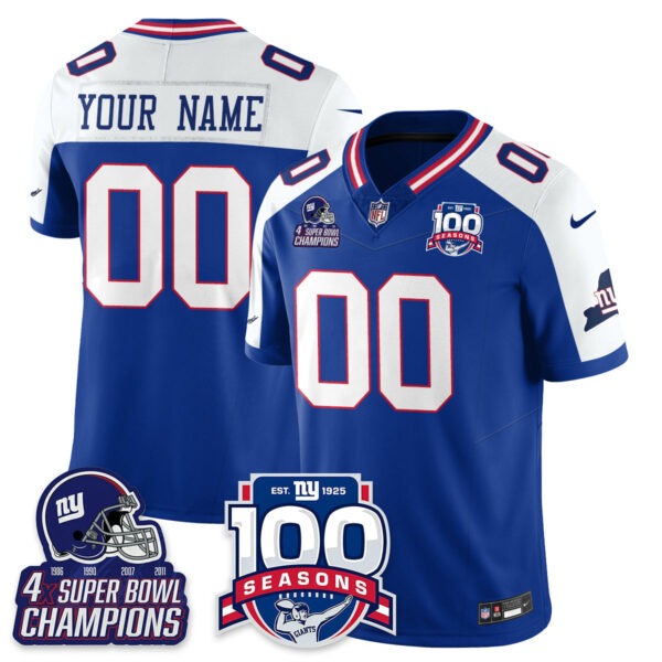 New York Giants 4x Champions 100th Season Patch Vapor Limited Custom Jersey - All Stitched - Royal Alternate