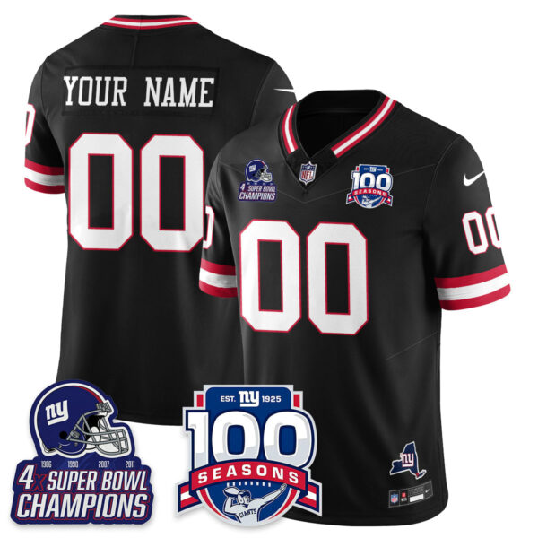 New York Giants 4x Champions 100th Season Patch Vapor Limited Custom Jersey - All Stitched - Black