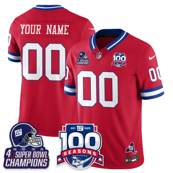 New York Giants 4x Champions 100th Season Patch Vapor Limited Custom Jersey - All Stitched - Red