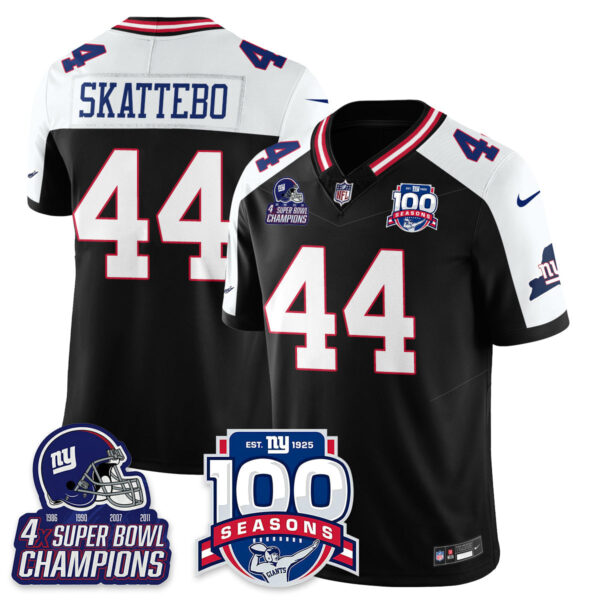 New York Giants Cam Skattebo 4x Champions 100th Season Patch Vapor Limited Jersey - All Stitched - Black Alternate