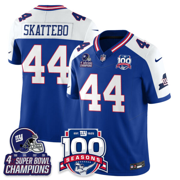 New York Giants Cam Skattebo 4x Champions 100th Season Patch Vapor Limited Jersey - All Stitched - Royal Alternate