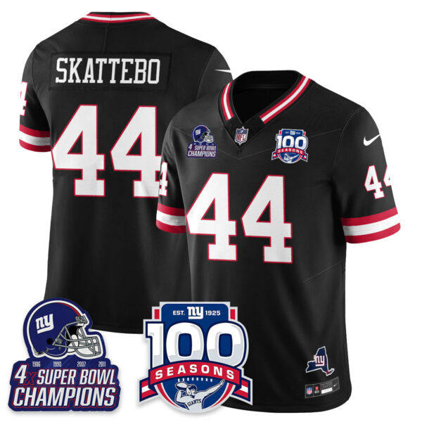 New York Giants Cam Skattebo 4x Champions 100th Season Patch Vapor Limited Jersey - All Stitched - Black