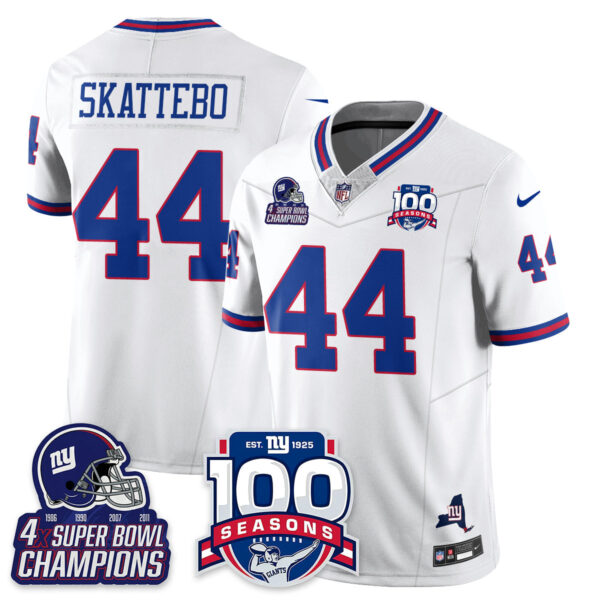 New York Giants Cam Skattebo 4x Champions 100th Season Patch Vapor Limited Jersey - All Stitched - White