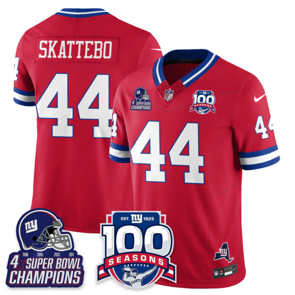 New York Giants Cam Skattebo 4x Champions 100th Season Patch Vapor Limited Jersey - All Stitched - Red