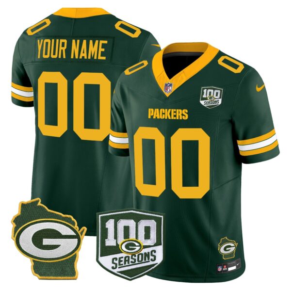 Green Bay Packers 100th Season & Home Patch Vapor Limited Custom Jersey - All Stitched - Green