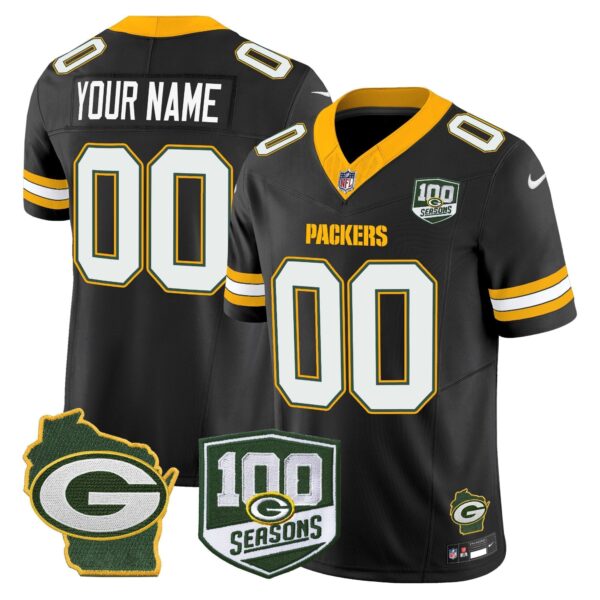 Green Bay Packers 100th Season & Home Patch Vapor Limited Custom Jersey - All Stitched - Black