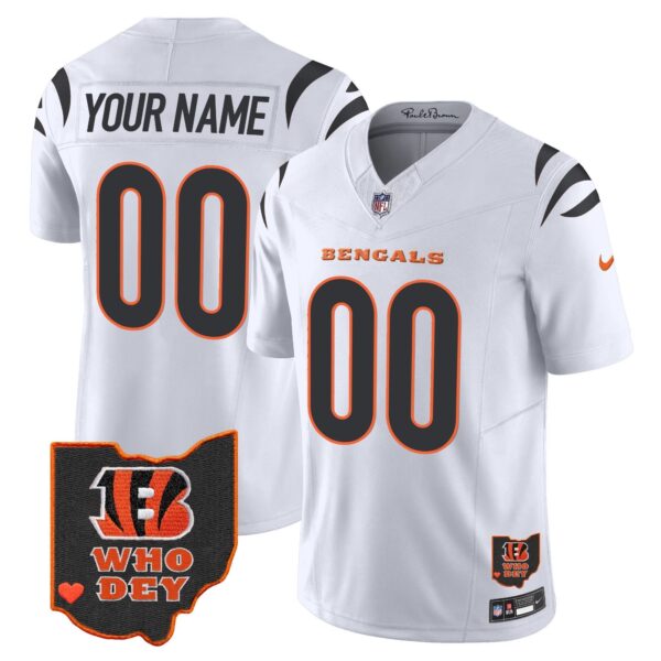 Cincinnati Bengals Who Dey Patch Vapor Limited Custom Jersey - All Stitched - White