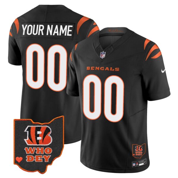 Cincinnati Bengals Who Dey Patch Vapor Limited Custom Jersey - All Stitched - Black