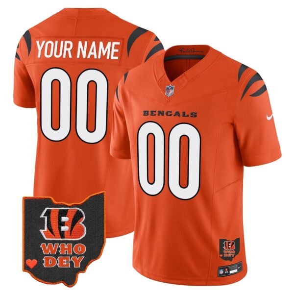 Cincinnati Bengals Who Dey Patch Vapor Limited Custom Jersey - All Stitched - Orange