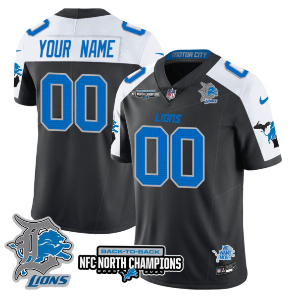 Detroit Lions Back To Back NFC North Champions Gold Custom Jersey - All Stitched - Black Alternate