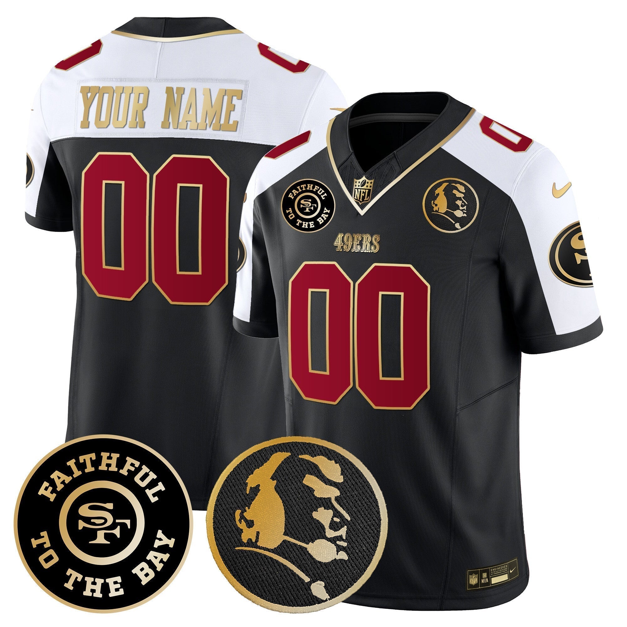 San Francisco 49ers Faithful & John Madden Patch Vapor Custom Jersey - All Stitched - Black Alternate