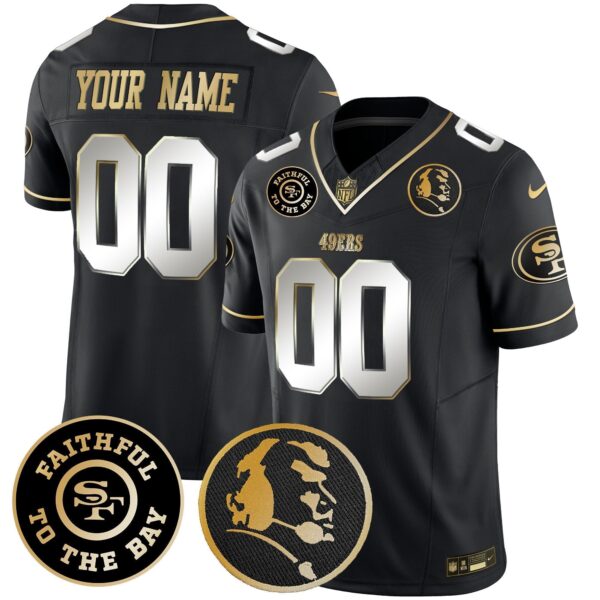 San Francisco 49ers Faithful & John Madden Patch Vapor Custom Jersey - All Stitched - Black Limited