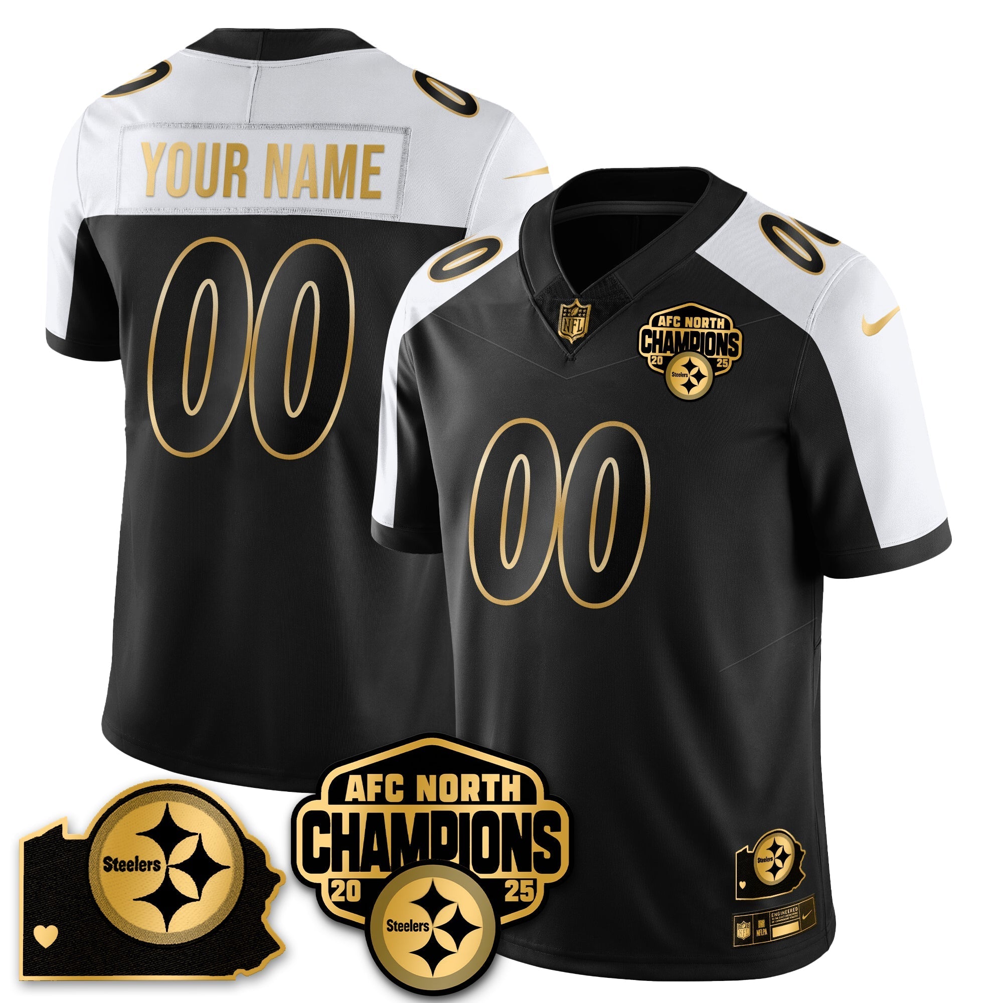 Pittsburgh Steelers AFC North Division Champions Vapor Limited Gold Custom Jersey - All Stitched - Alternate