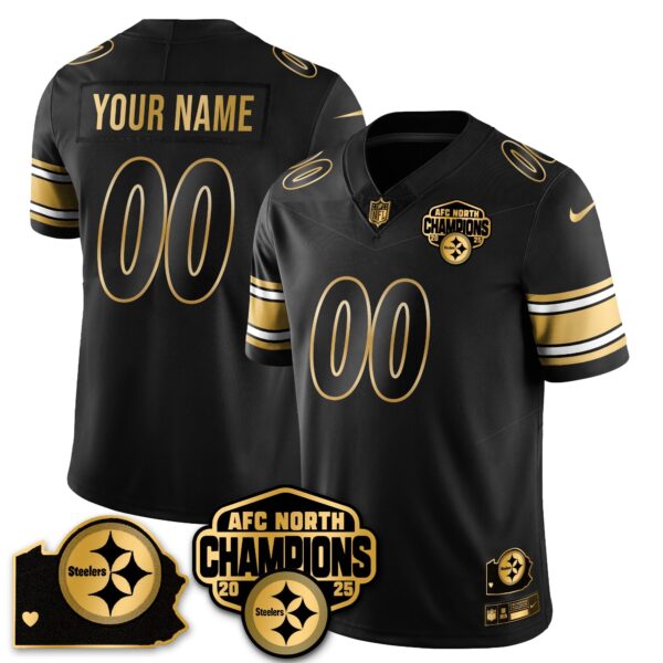Pittsburgh Steelers AFC North Division Champions Vapor Limited Gold Custom Jersey - All Stitched - Black Gold