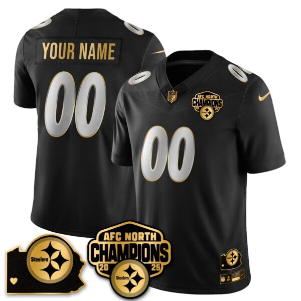 Pittsburgh Steelers AFC North Division Champions Vapor Limited Gold Custom Jersey - All Stitched - Black Limited