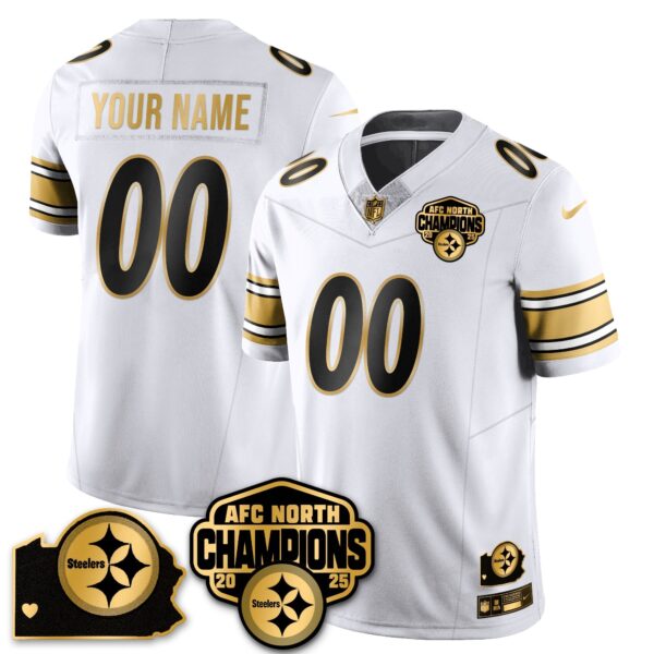 Pittsburgh Steelers AFC North Division Champions Vapor Limited Gold Custom Jersey - All Stitched - White Gold