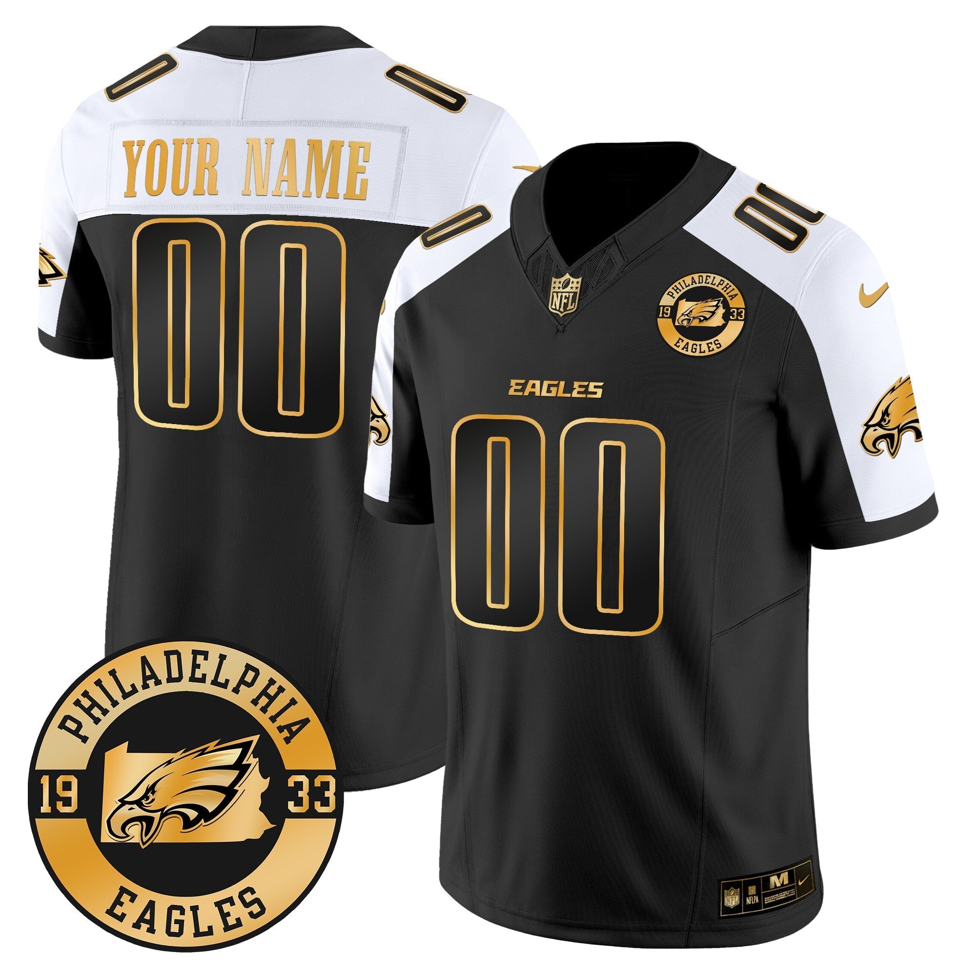 Philadelphia Eagles Est. 1933 Patch 2024 Throwback Gold Vapor Limited Custom Jersey - All Stitched - Alternate
