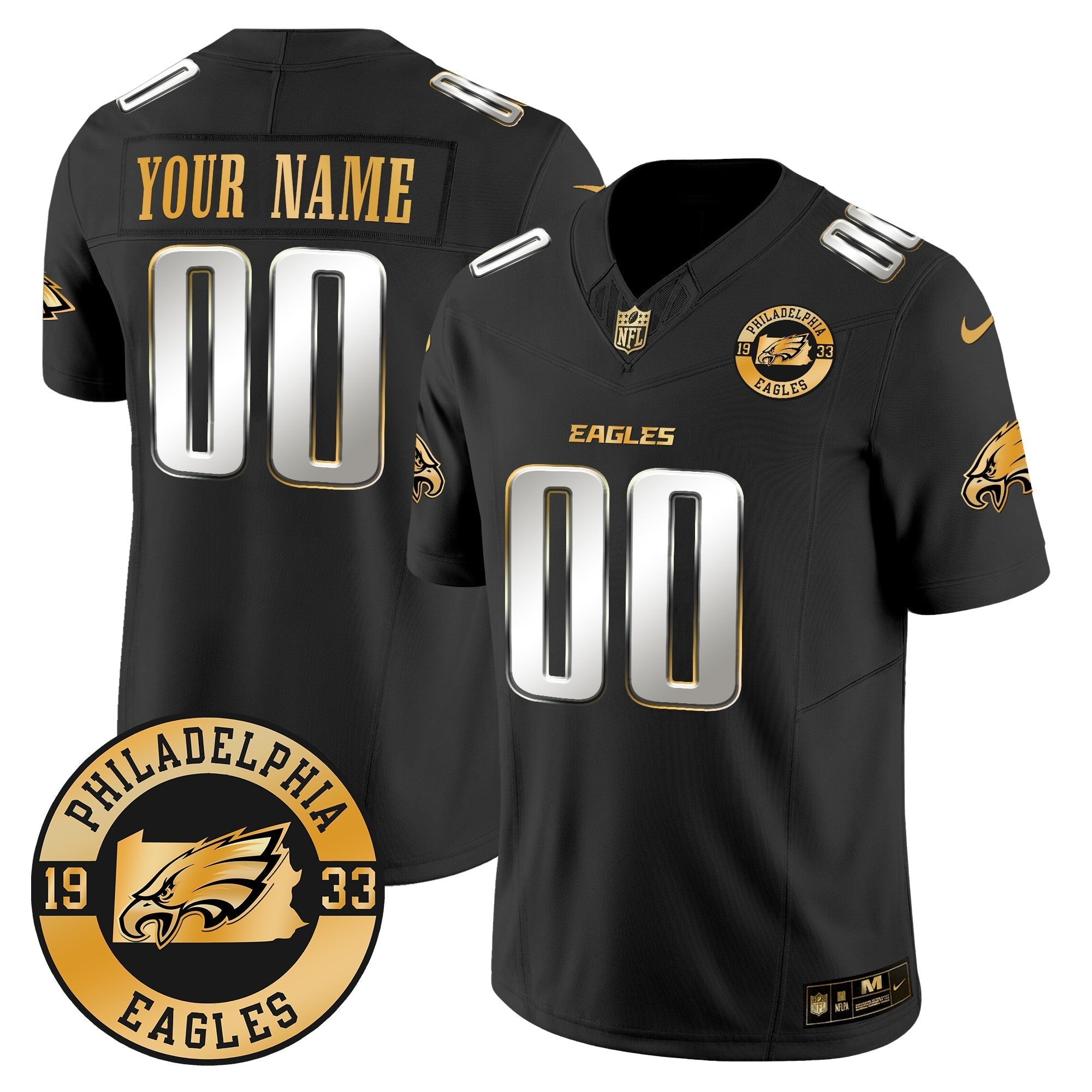 Philadelphia Eagles Est. 1933 Patch 2024 Throwback Gold Vapor Limited Custom Jersey - All Stitched - Black Limited
