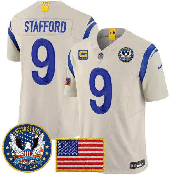 Los Angeles Rams Matthew Stafford Celebrating America's 250th Anniversary Patch Vapor Limited Jersey - All Stitched - Bone
