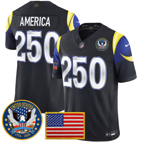 Los Angeles Rams Celebrating America's 250th Anniversary Patch Vapor Limited Jersey - All Stitched - Navy Rivalries