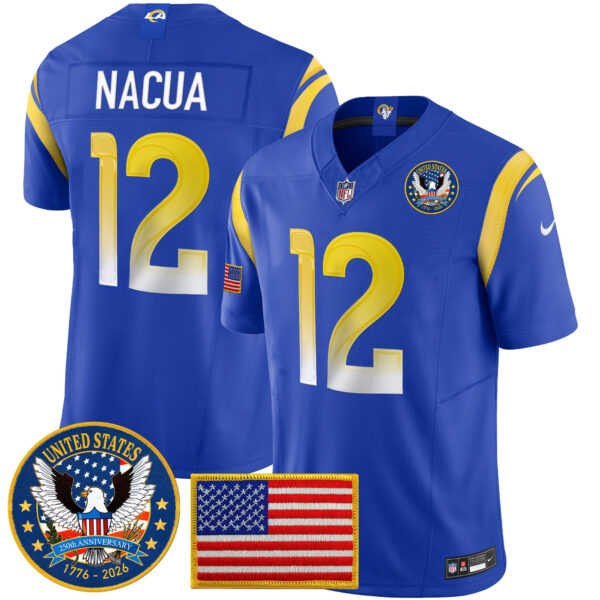 Los Angeles Rams Puka Nacua Celebrating America's 250th Anniversary Patch Vapor Limited Jersey - All Stitched - Royal